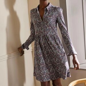 Boden Alma Jersey Shirt Dress in Asphalt Floral Paisley